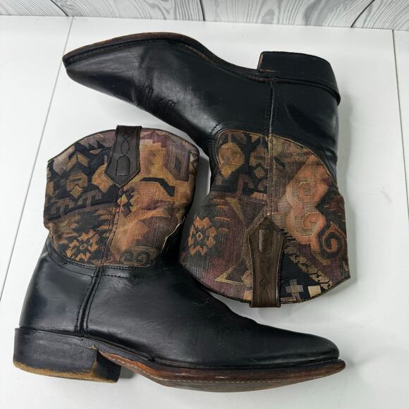 Vintage L.L. Bean Women’s 8 Cowboy Boots Black Leather Tapestry Western Boho USA - Picture 9 of 11